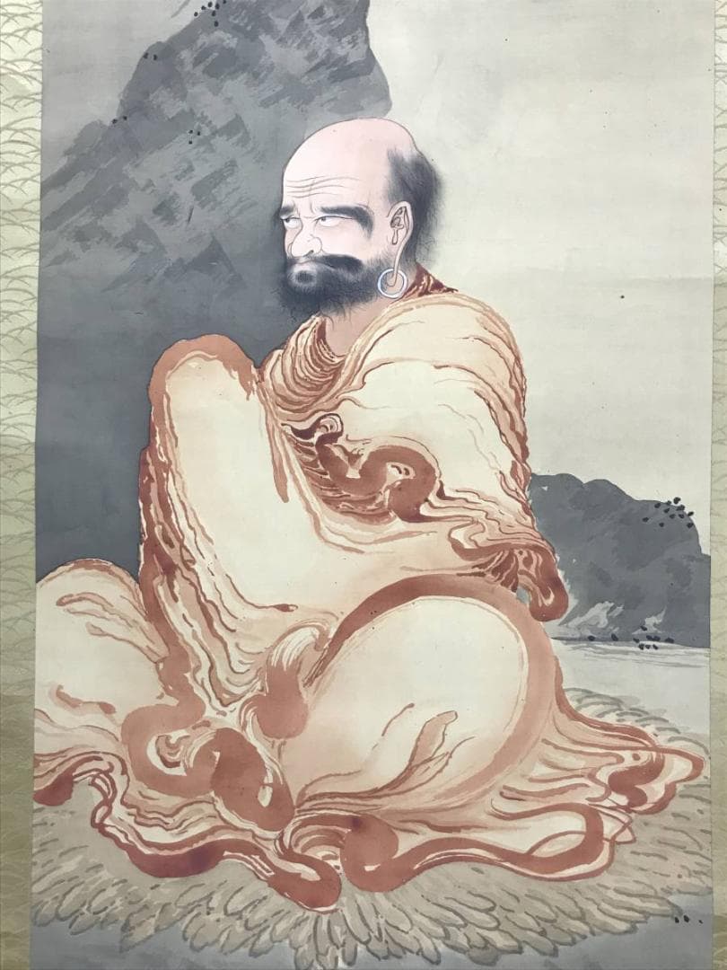 【真作】春林/朱達磨図/ダルマ図/人物図/掛軸/名家伝来/AC-383