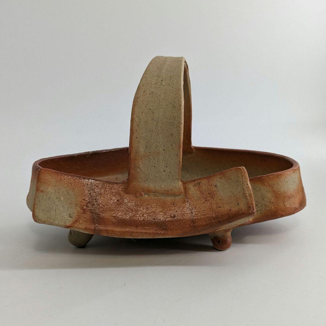 岡山県重要無形文化財 金重有邦 備前焼 「伊部ヒダスキ手付鉢」 共箱合布栞 緋襷