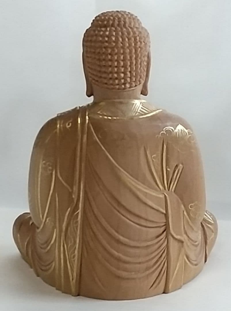 釈迦如来坐像 2.5寸 #328 像のみ 金彩有 お釈迦さま ◆白檀 木彫 仏像