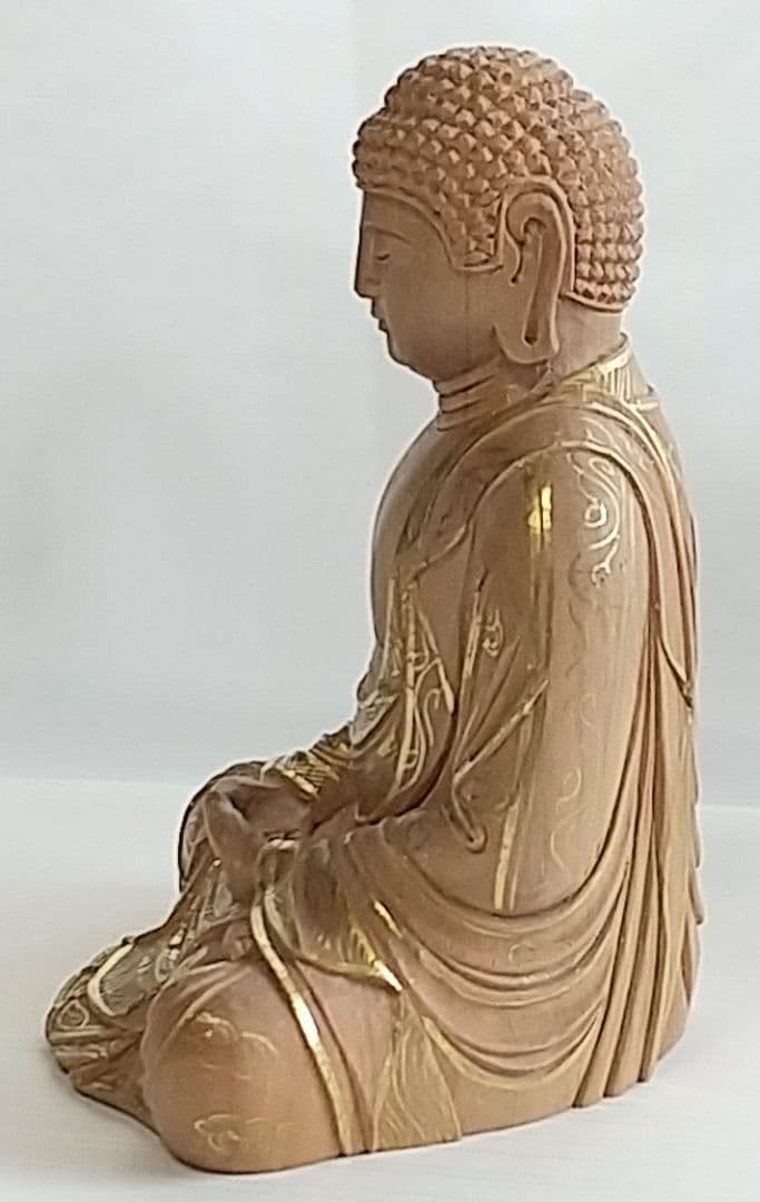 釈迦如来坐像 2.5寸 #328 像のみ 金彩有 お釈迦さま ◆白檀 木彫 仏像