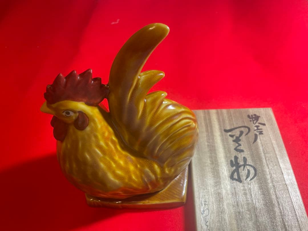 朝蔵五十吉　九谷焼陶器製 干支、鶏の置物 木箱付き