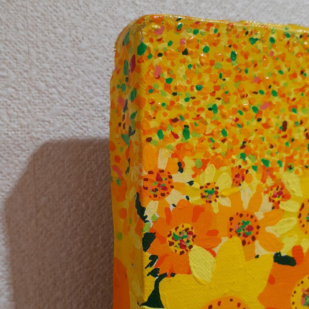 ハッピーひまわり畑　画家　小楠アキコ作品　F8号　キャンバス　アクリルガッシュ