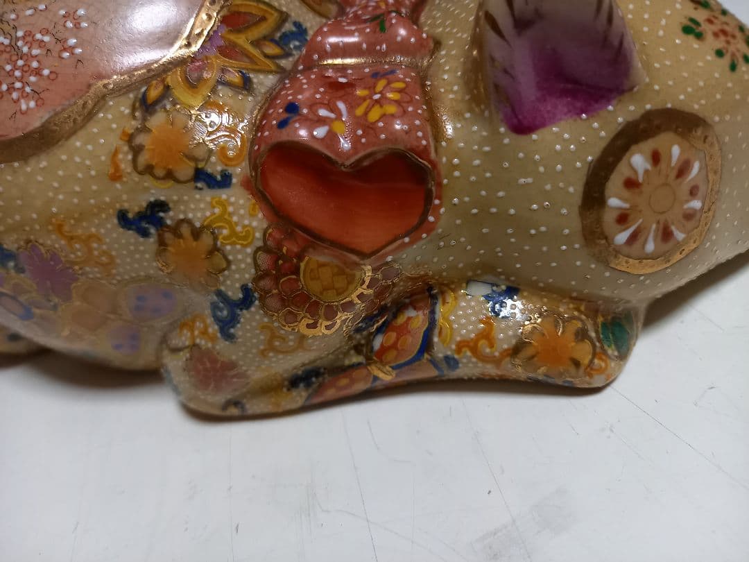 薩摩焼　眠り猫　浮世絵　美人画　古美色　大き目　サイズ　美品