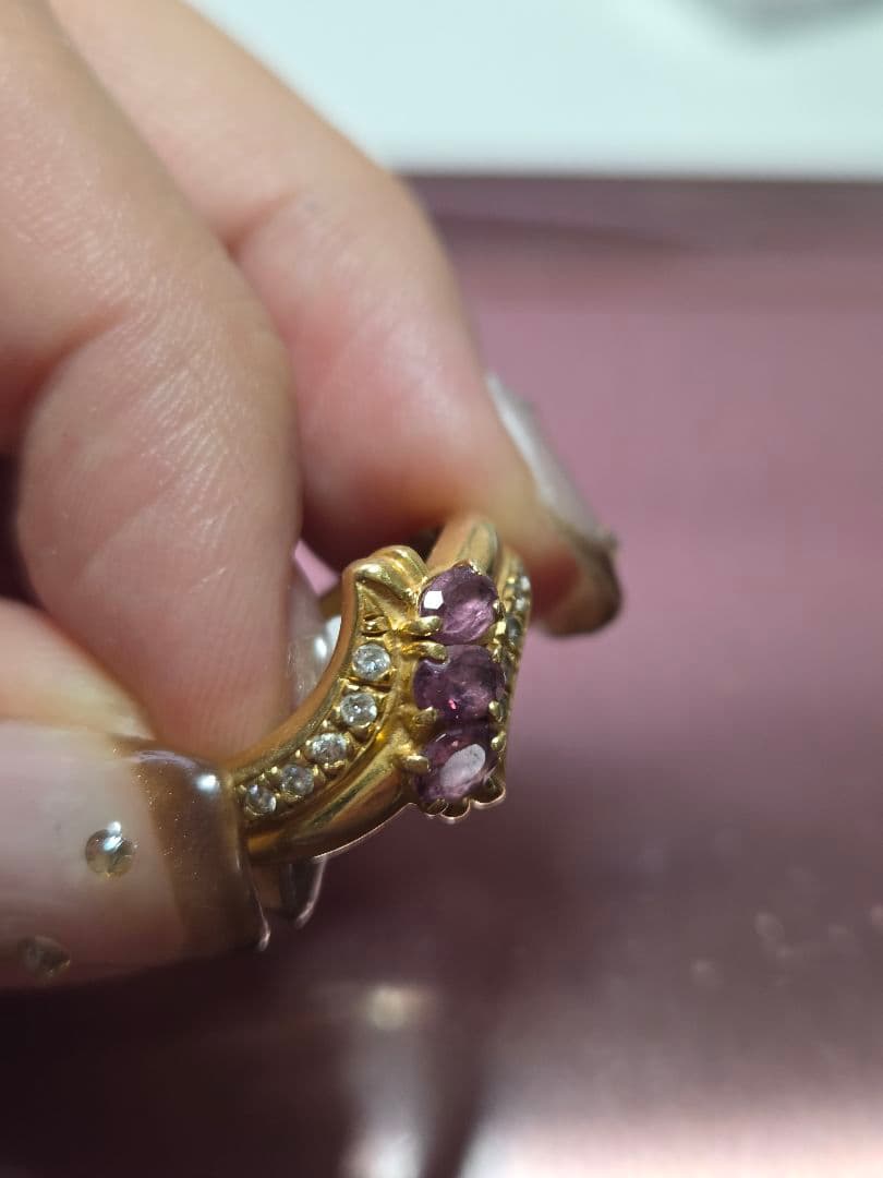 ト*ー様 金製リング ピンクトパーズ ダイヤモンド風