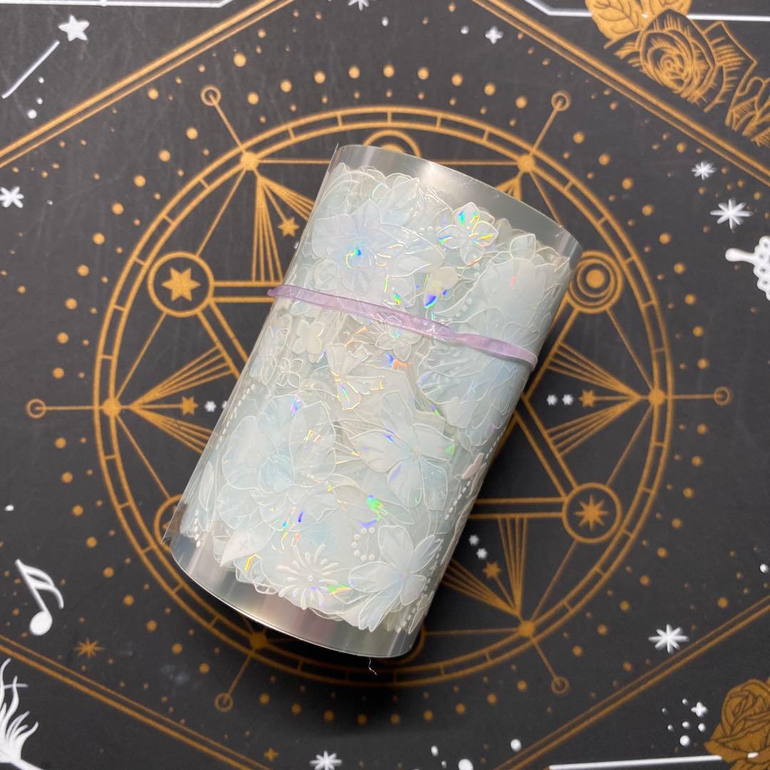 【9253】海外　マステ　中古巻　貝殻光マスキングテープ　半透明　お花