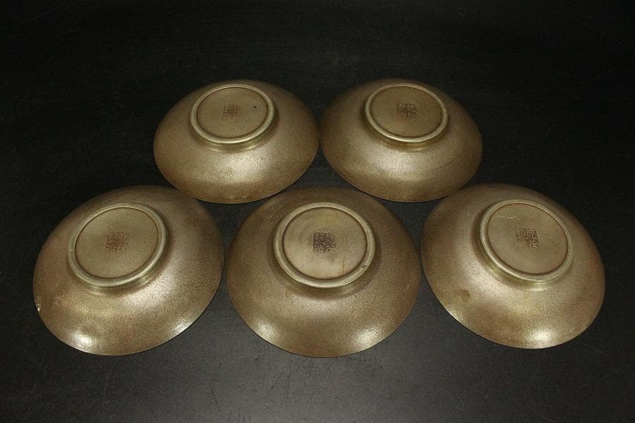 煎茶 錫茶托 四君子紋 円形 二種 十件 まとめて(A874)