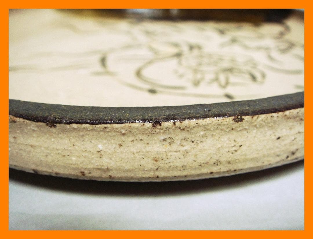 879『織部 雷神 皿』風神雷神図　/骨董品 古美術 アンティーク 古玩