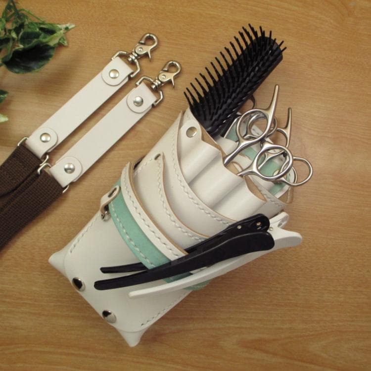 ホワイト＆空色　６丁差し　本革シザーケース　SCA-45/CWA