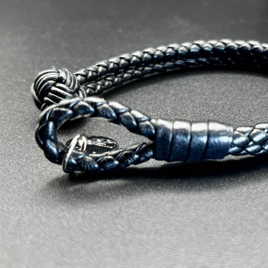 【美品】 ボッテガヴェネタ 2連 編み込み レザーブレスレット 黒 19cm