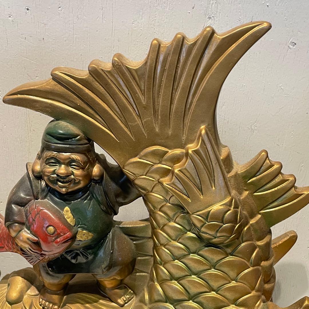 金のしゃちほこ　恵比寿大黒 しゃちほこ 縁起物 陶器　珍品　置物　昭和レトロ