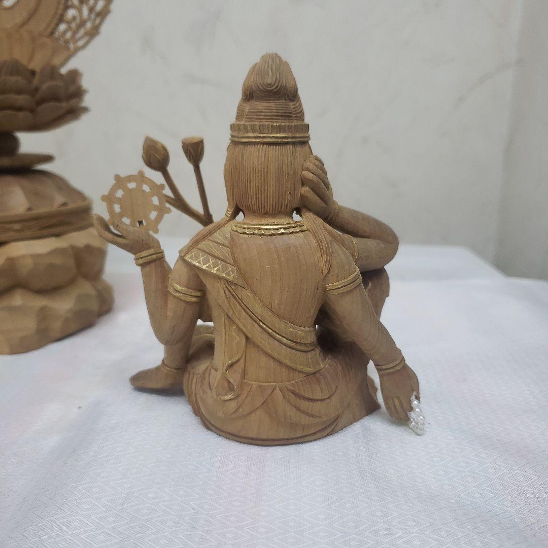 Ｂフライデー蔵出し特価仏像香木 特上彫り如意輪観音菩薩像3寸眼入り 二重唐草光背