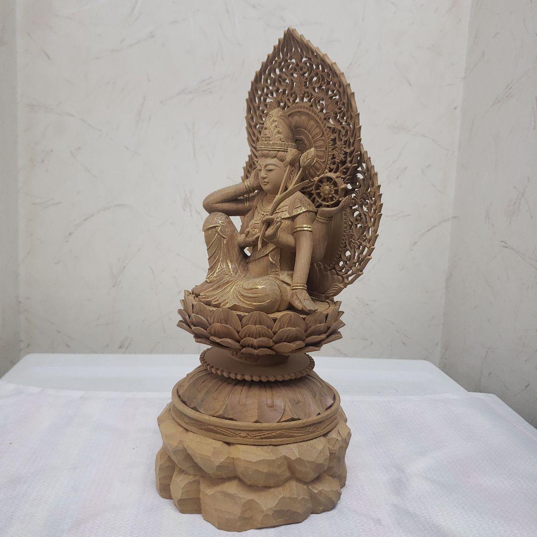 Ｂフライデー蔵出し特価仏像香木 特上彫り如意輪観音菩薩像3寸眼入り 二重唐草光背