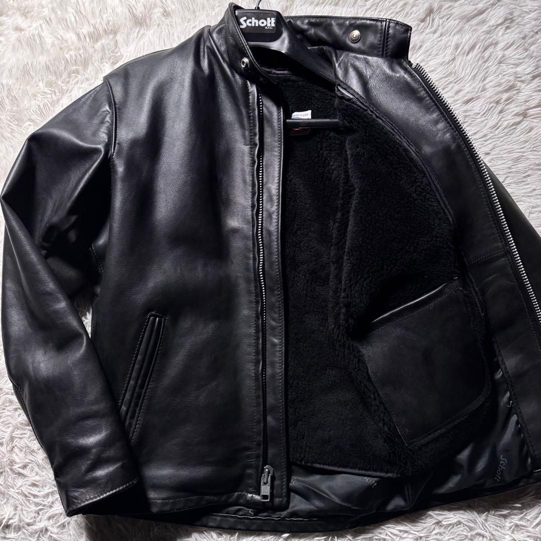 は*れ様 美品✨schott ライダースジャケット　シングル　641 黒　本革
