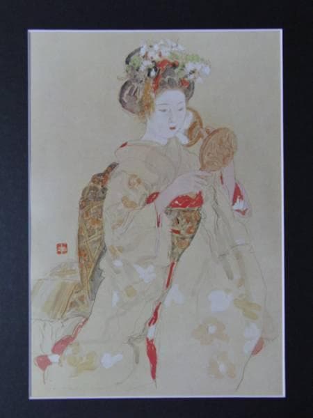 宮本三郎　舞子・合わせ鏡、額装版一部、版上落款入、新品額付