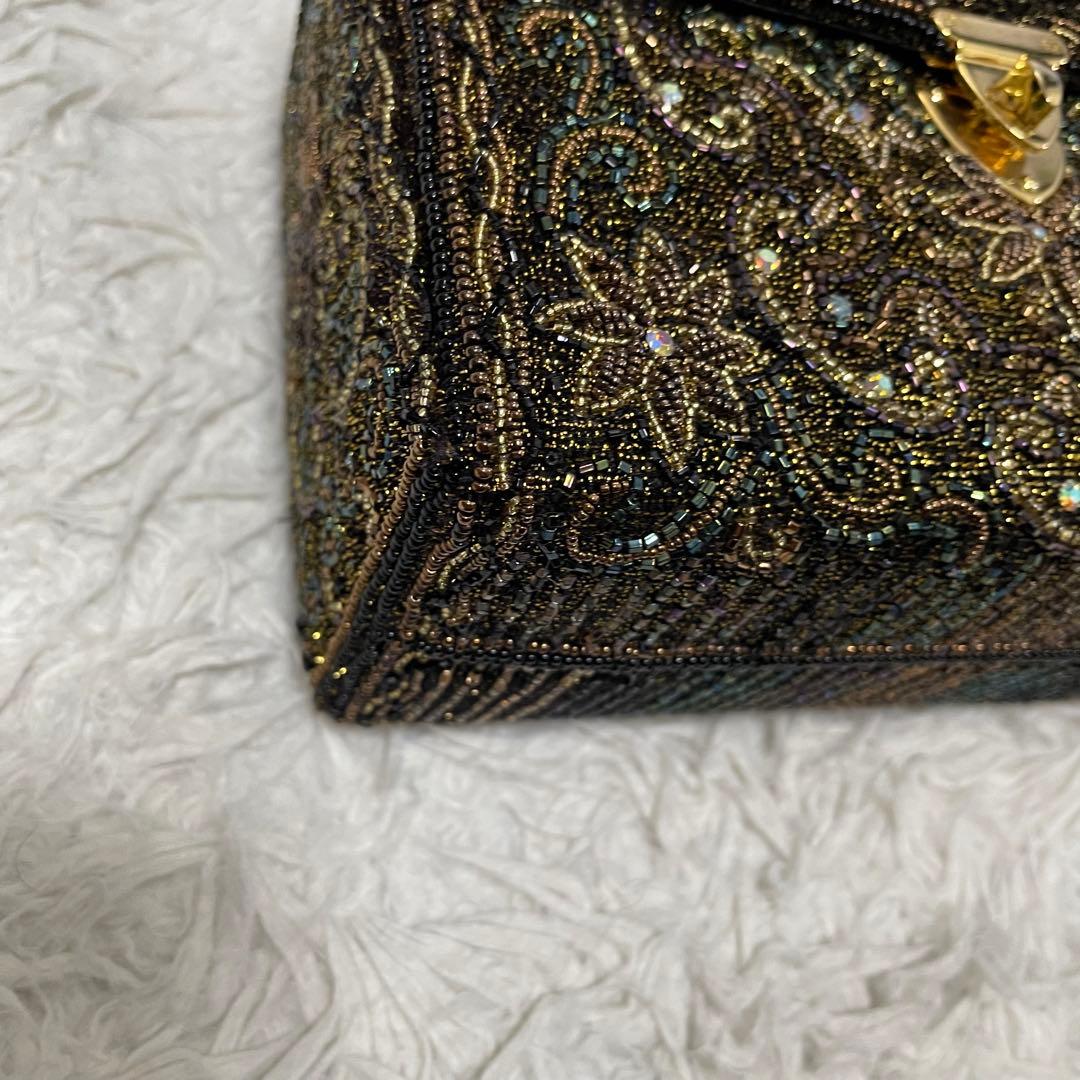 L'oro ロロ ビーズバッグ ターンロック金具 ハンドバッグ アンティーク