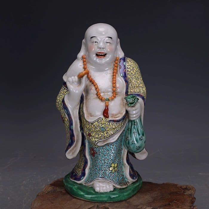 パステル彫刻磁器布袋羅漢仏像 装飾品 工艺品 美術品 置物