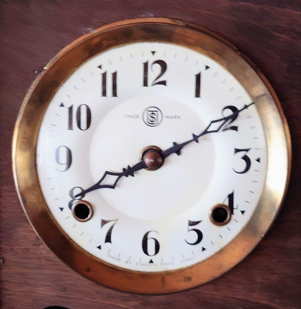 〈完動・美品〉鶴巻時計店英工舎　大正浪漫筋硝子宮型ゼンマイ振り子時計 　古時計