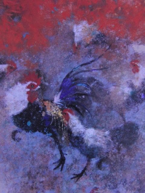 清原啓一、【紅庭に遊ぶ】、希少な額装用画集より、新品額装付