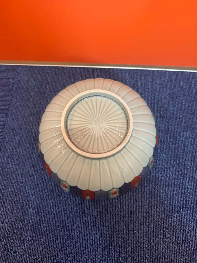 1621 林九郎窯　染錦地紋　盛り鉢　金彩