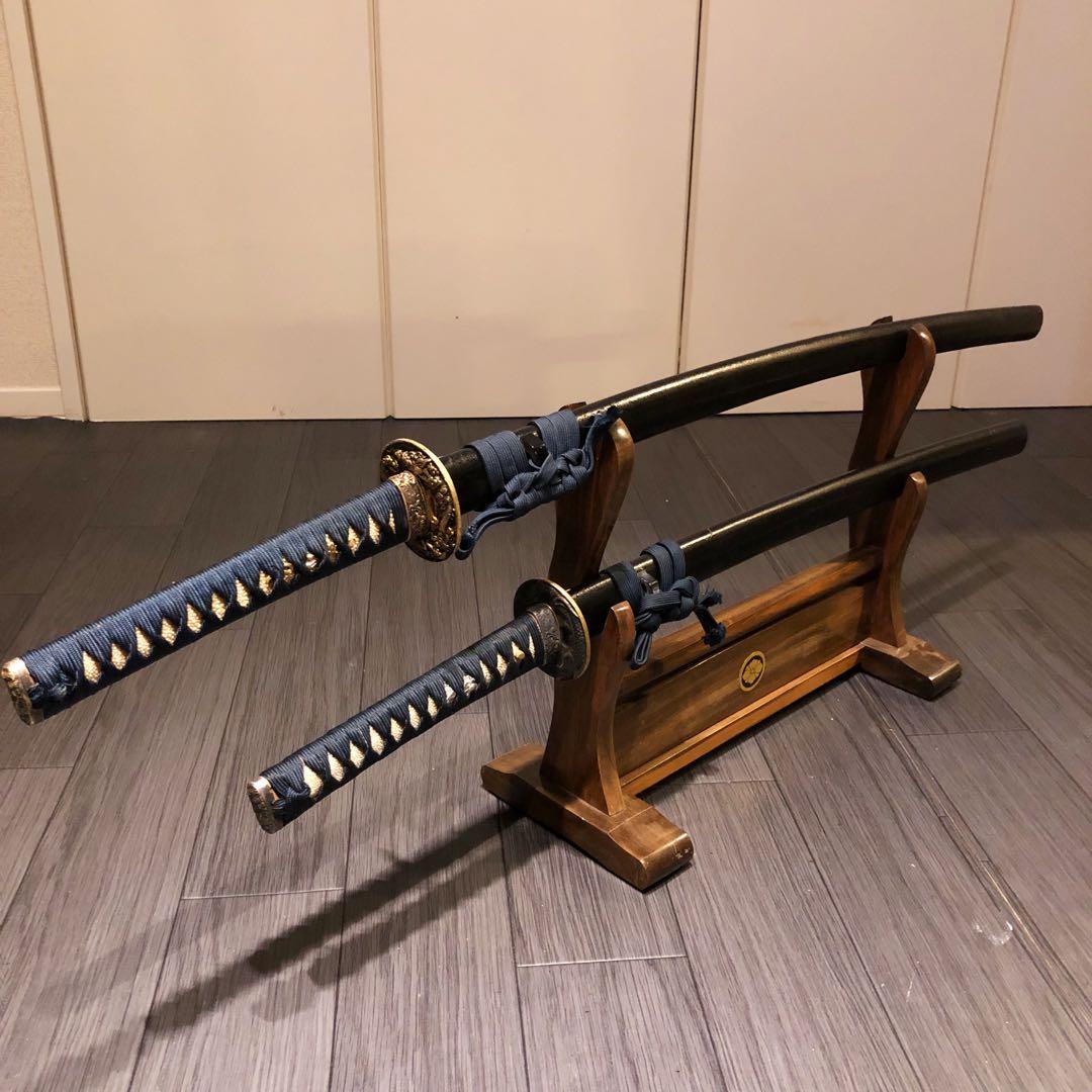 高級模造刀　居合刀　 美術刀剣　太刀　脇差　大小セット　緑拵え