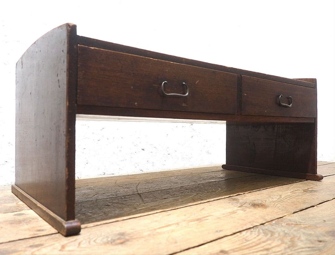 1302 杢目の綺麗な文机　ローテーブル　引き出し　収納棚　レトロ　ビンテージ