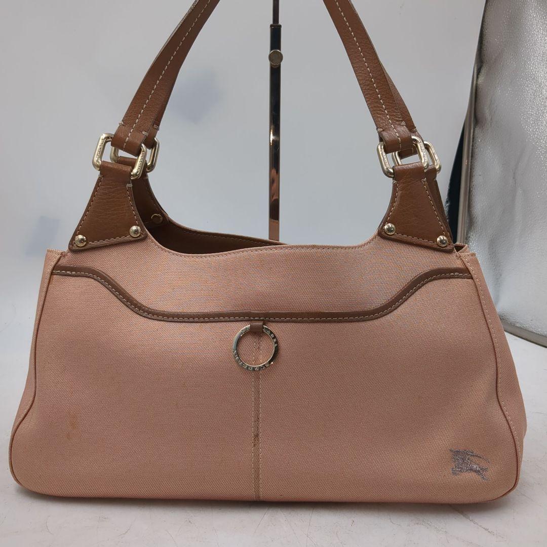 バーバリーブルーレーベル トート ハンドバッグ 金具 ロゴ キャンバス ピンク