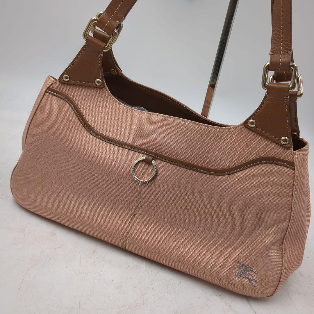 バーバリーブルーレーベル トート ハンドバッグ 金具 ロゴ キャンバス ピンク