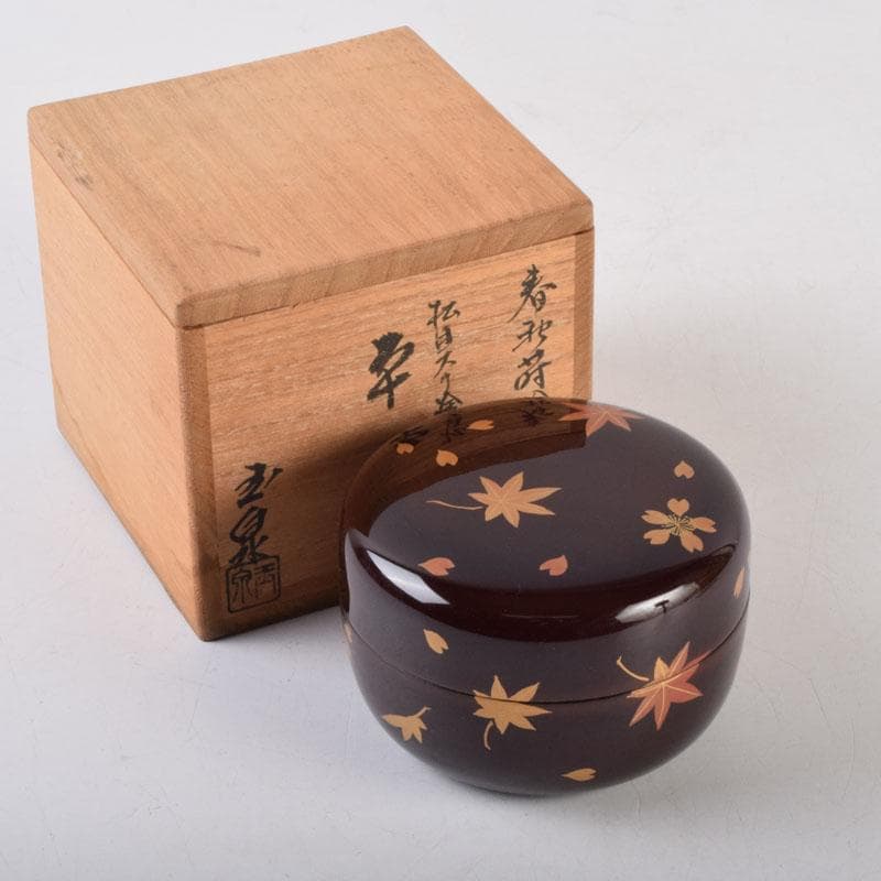 茶道具　玉泉作　春秋蒔絵　平棗　共箱　V　8736
