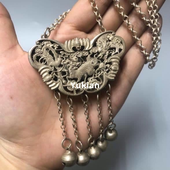 銅製 鎖 麒麟献宝蝶鎖 如意鎖 装飾品 工芸品 美術品 置物