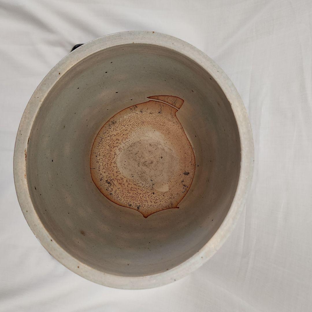 陶器 　大きめの火鉢　骨董　茅葺きの家　手描き