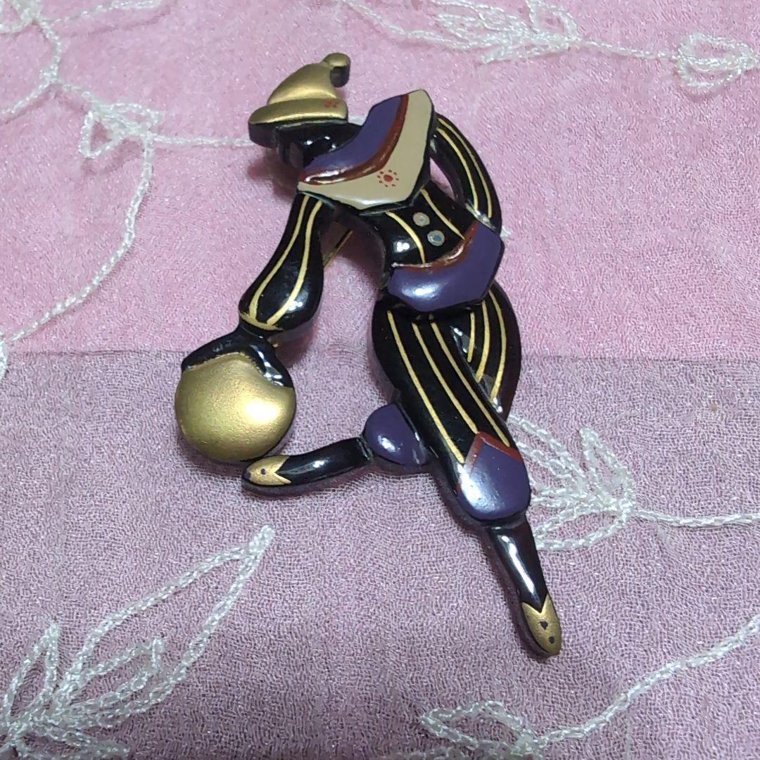 本鼈甲蒔絵ピエロブローチ