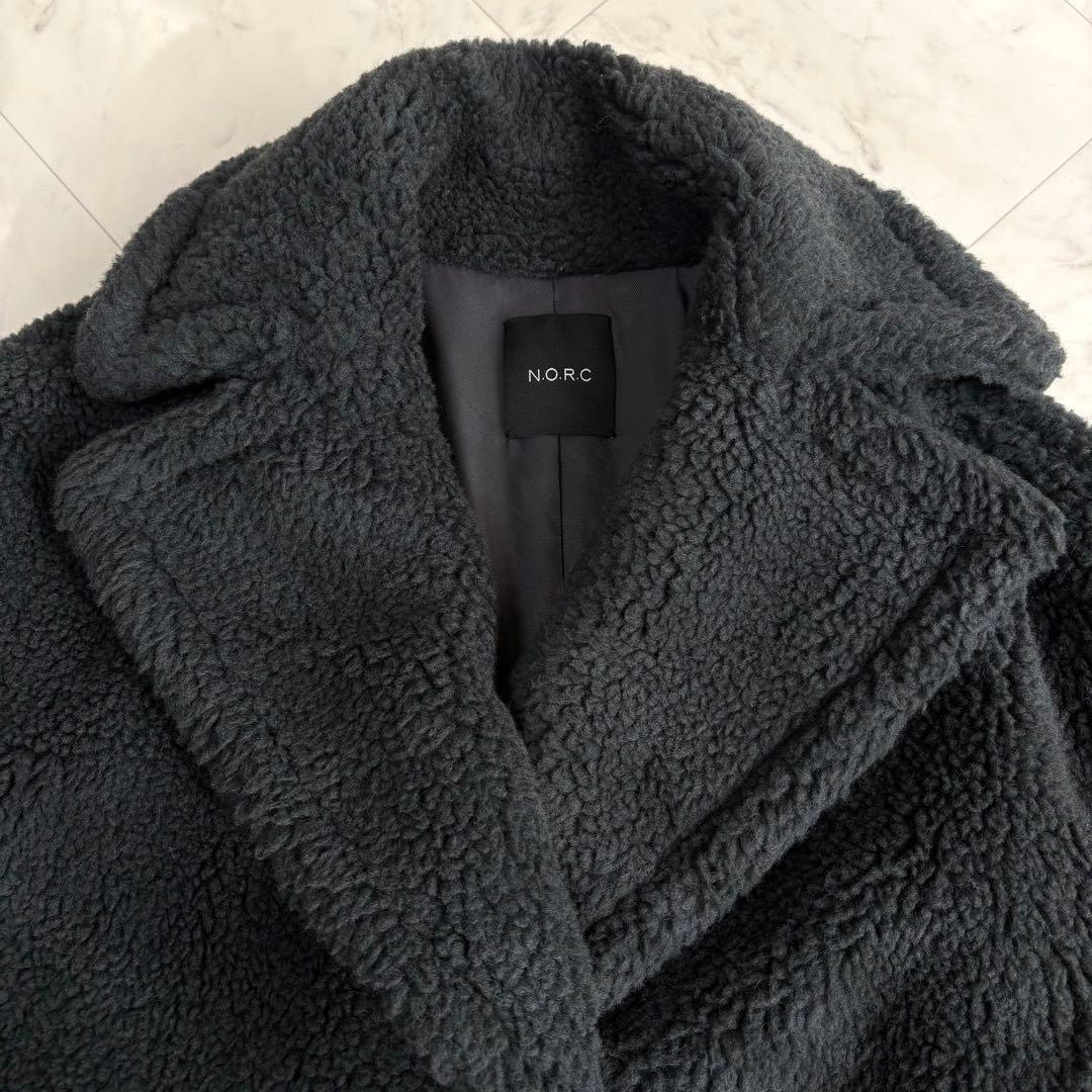 【ノーク】ボアコート　ロング　テディベアコート　ゆったり　チャコールグレー　M