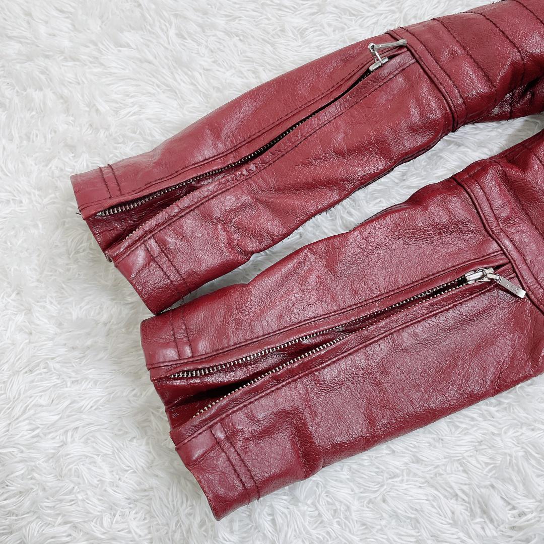 A.S.M ファー レザーシングルライダースジャケット バーガンディ y2k M