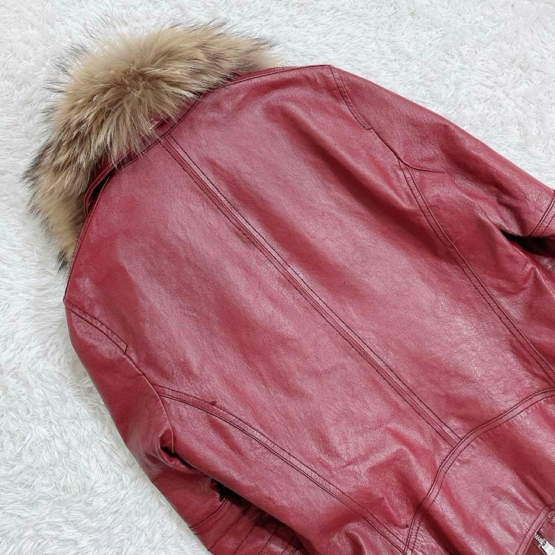 A.S.M ファー レザーシングルライダースジャケット バーガンディ y2k M