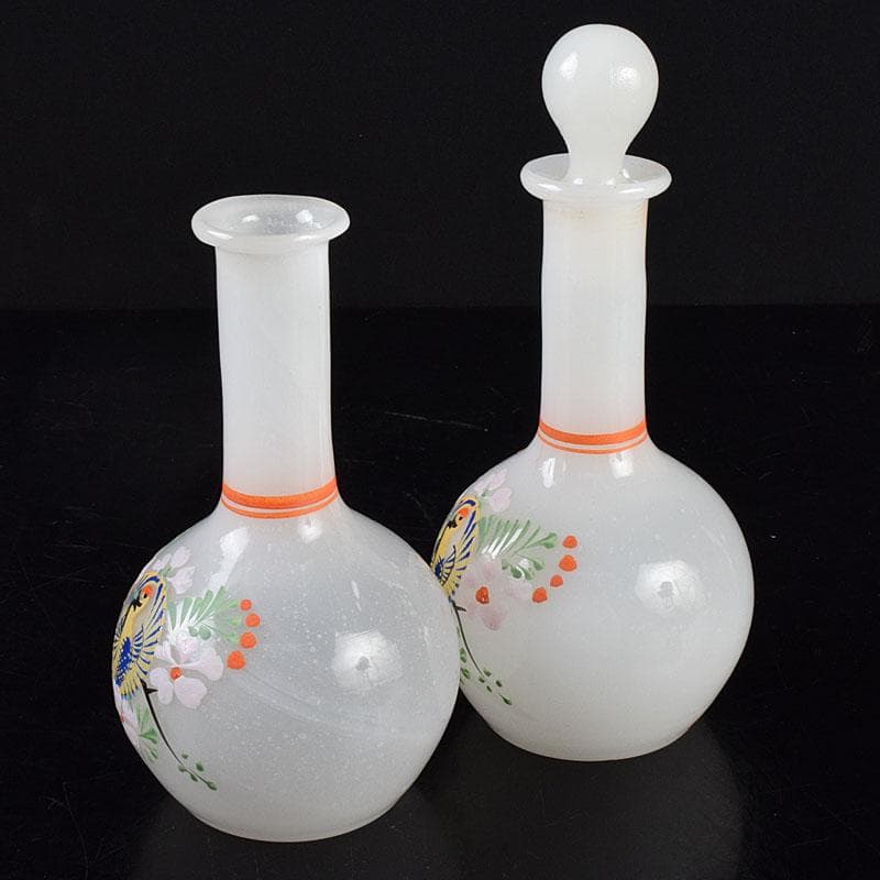 ガラス工芸　鶴亀図　雛徳利　一對　時代箱　縁起物　V　R8928