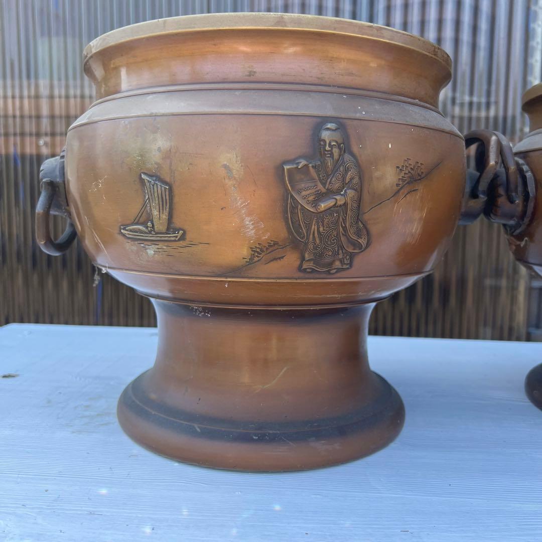 昭和レトロ 銅製火鉢 2つ アンティーク ヴィンテージ 古道具 古民家 双耳