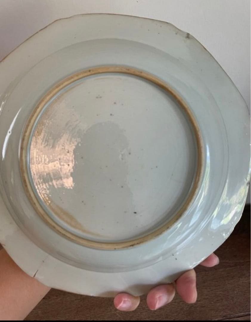 中国古美術品　清の乾隆時代　青花粉彩人物皿　本物保証 22cm