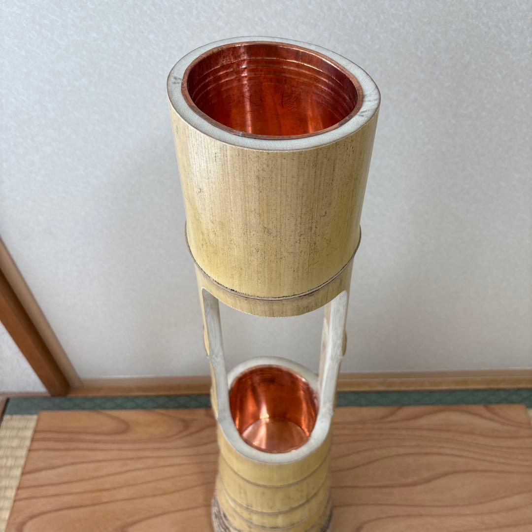 45 最終お値下げ！　美品　根付き　二重切り　二重切　 生け花　竹花入れ　華道具