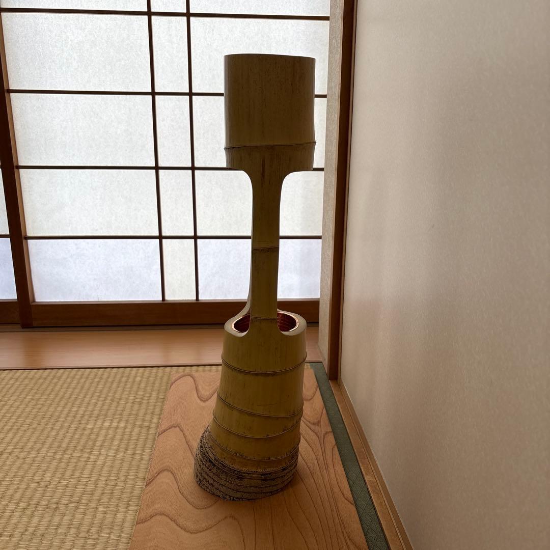 45 最終お値下げ！　美品　根付き　二重切り　二重切　 生け花　竹花入れ　華道具