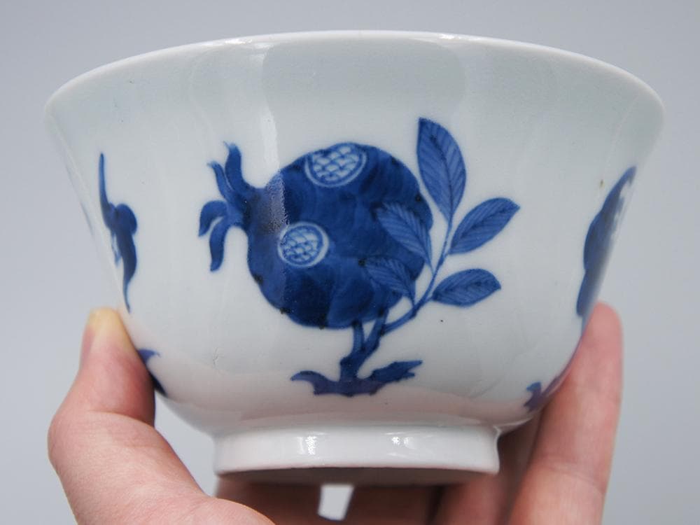 【瓷】　★ 瓷器 青花福寿三多紋碗 ★　清中期　柘榴 仏手 染付文様　明清磁器