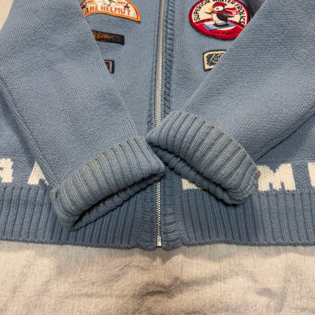 【かわいい】カールヘルム ペンギンワッペン ジップニットブルゾン M相当 ブルー
