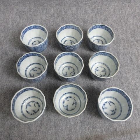 伊万里焼染付みじんこ手蕎麦猪口9個 [B28147]