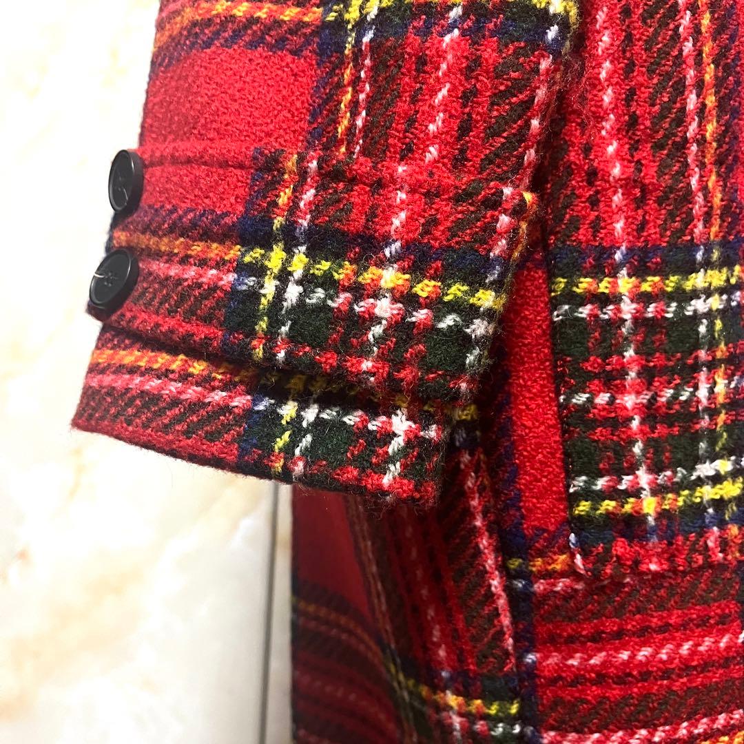 ●しんちゃん様●タータンチェック チェスター コート 赤 レッド 未使用 レトロ