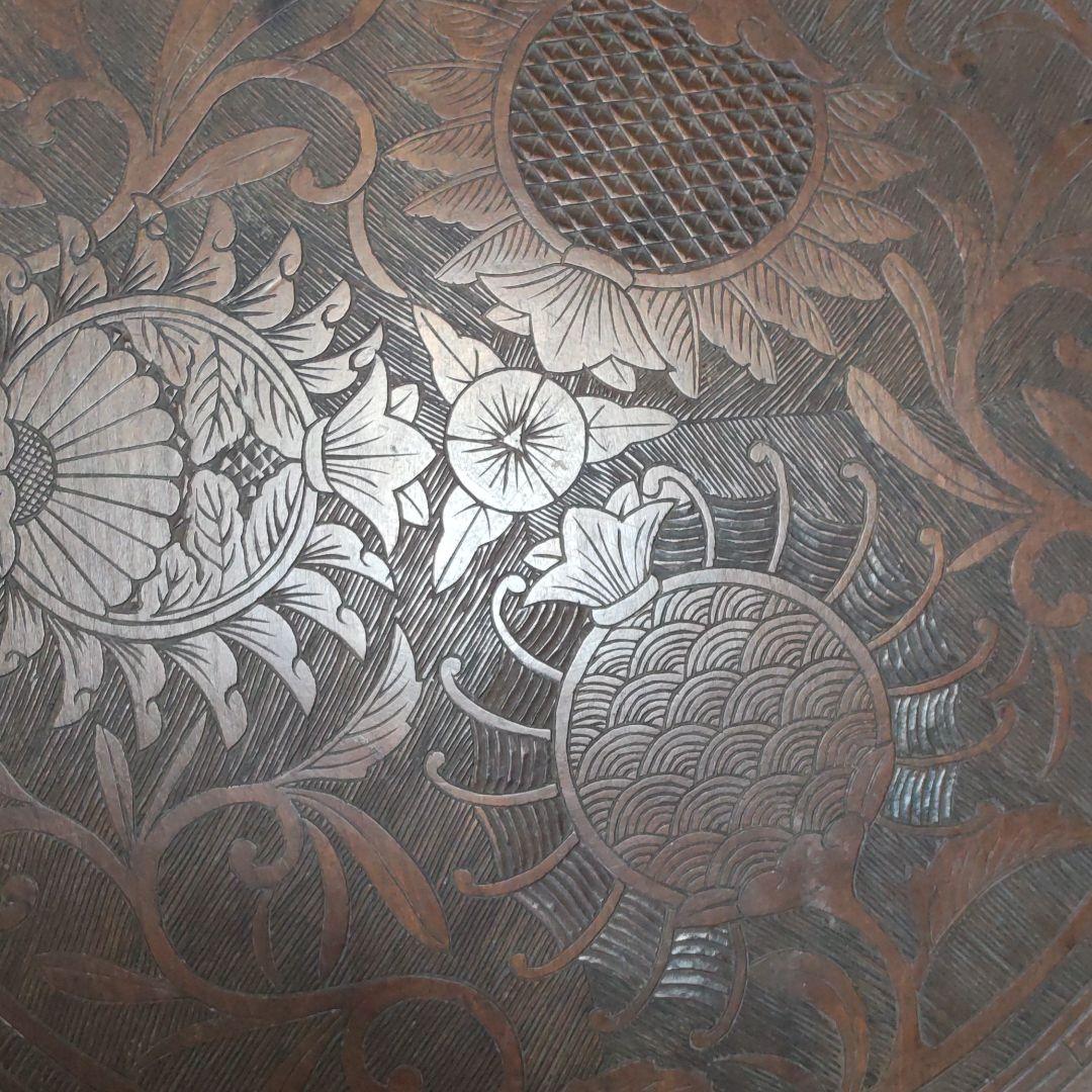 手彫り文様丸盆/龍渓刀