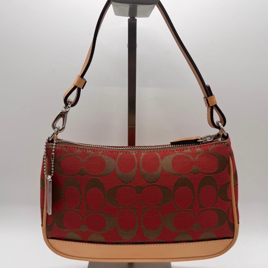 極美品 COACH コーチ アクセサリーポーチ シグネチャー キャンバス レザー