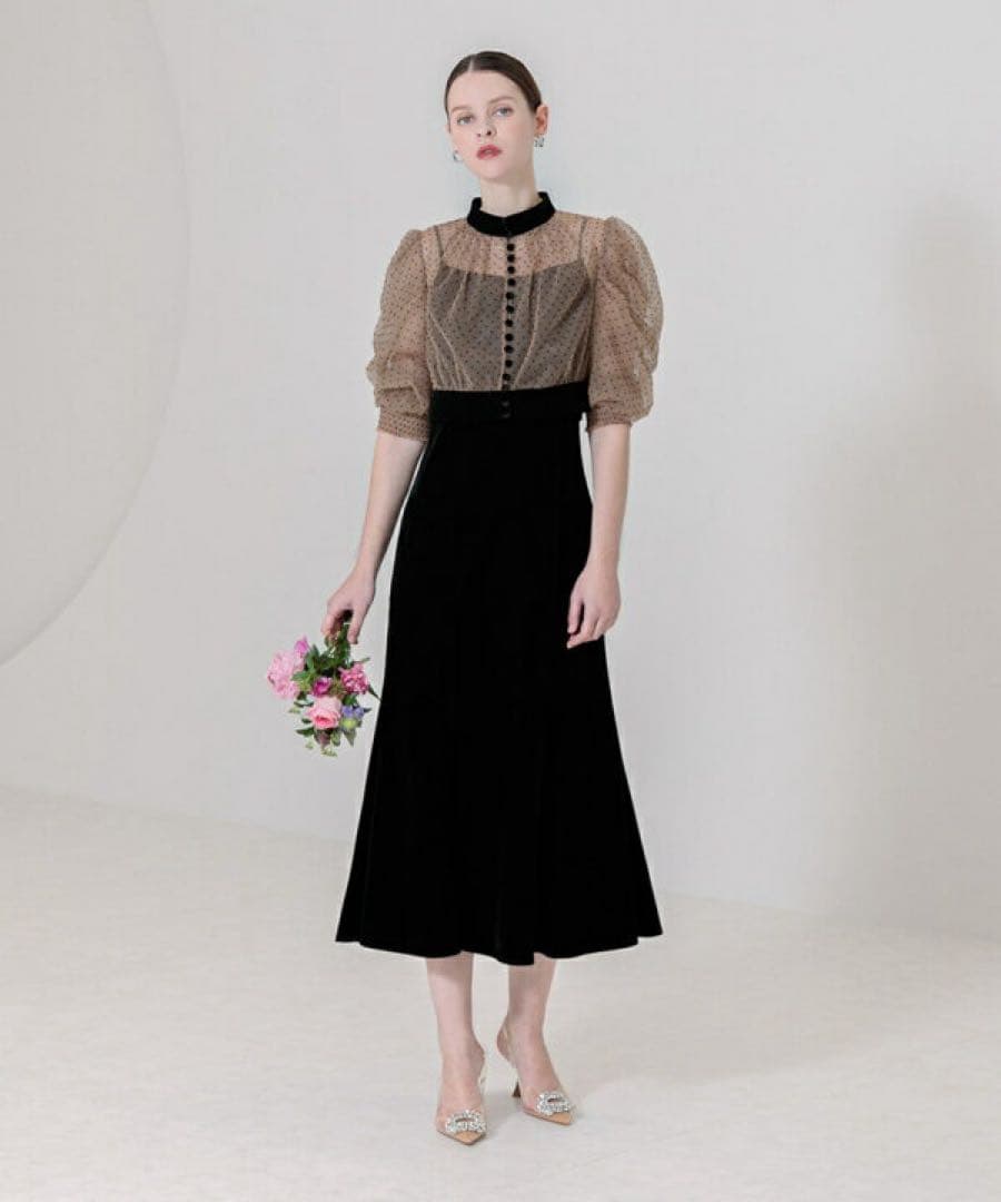 Leja ドット柄ボレロマーメイドワンピースセットアップロングドレス