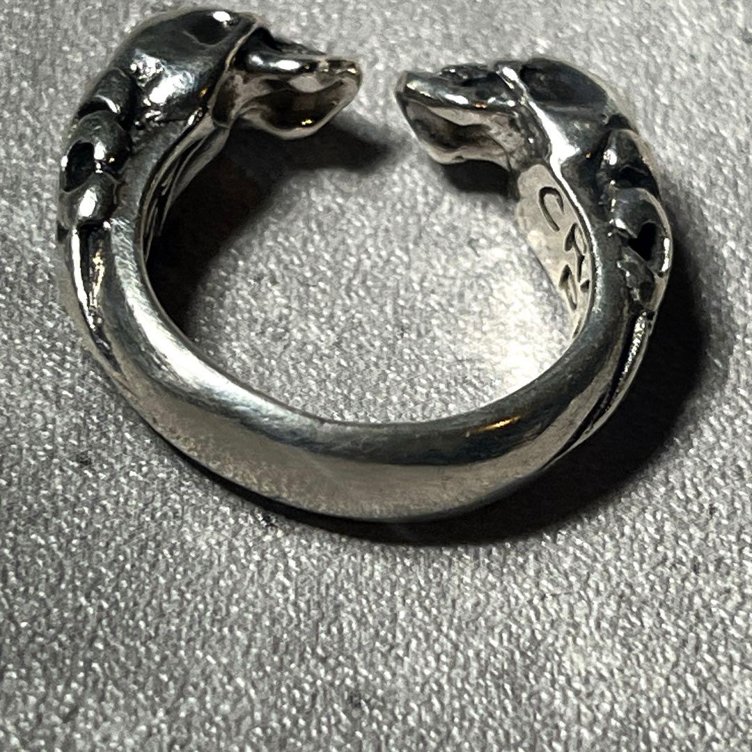 14号　CRAZY PIG TWO SKULLS RING silver925