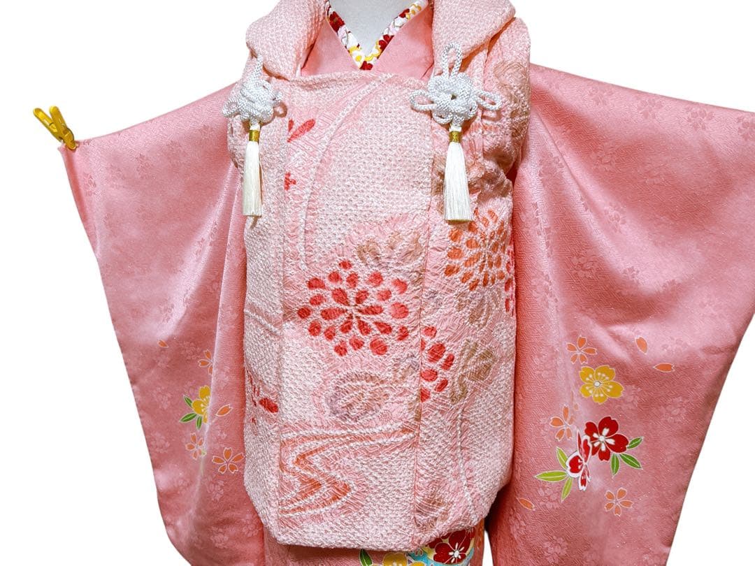 ピンク系総絞り被布♡七五三　3歳　女の子　フルセット　一式