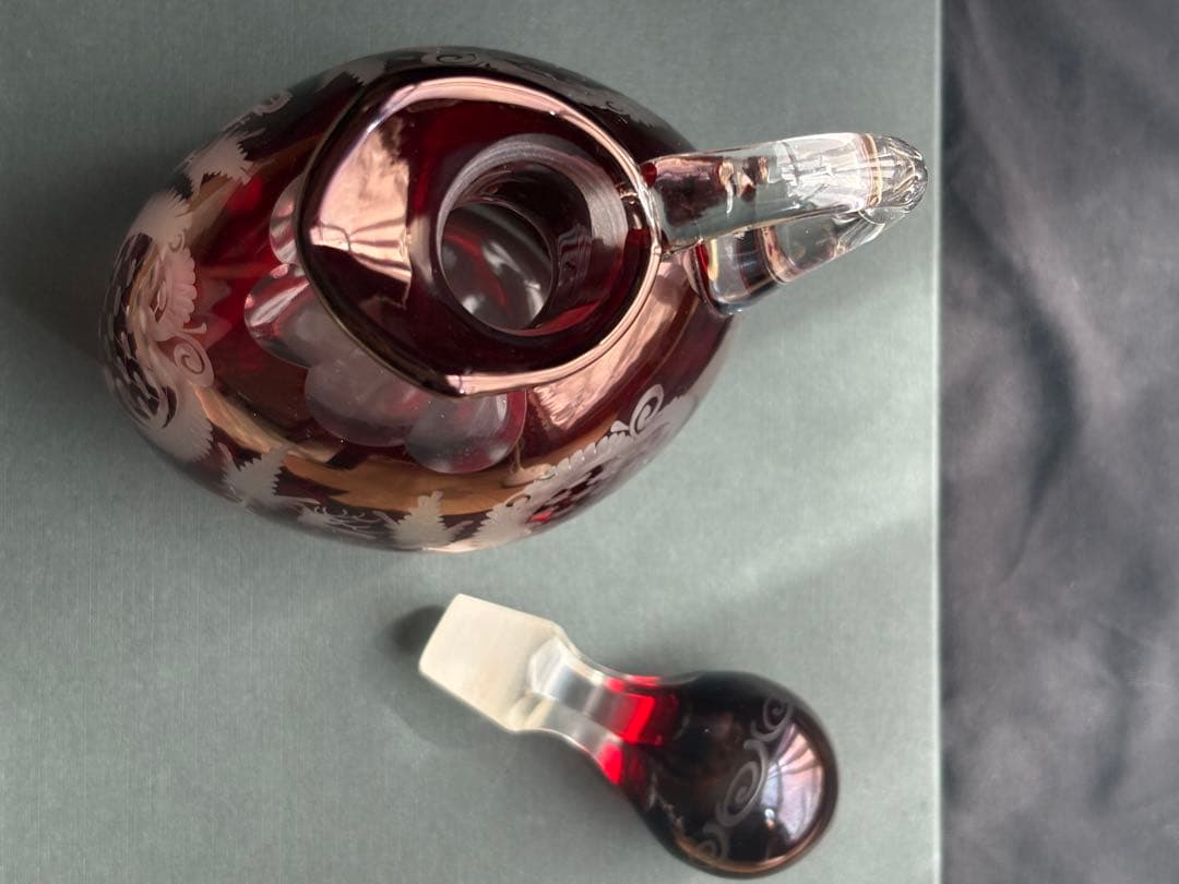 希少美品✨ボヘミアングラス エーゲルマン デカンター 赤×金彩 高級ガラス工芸品