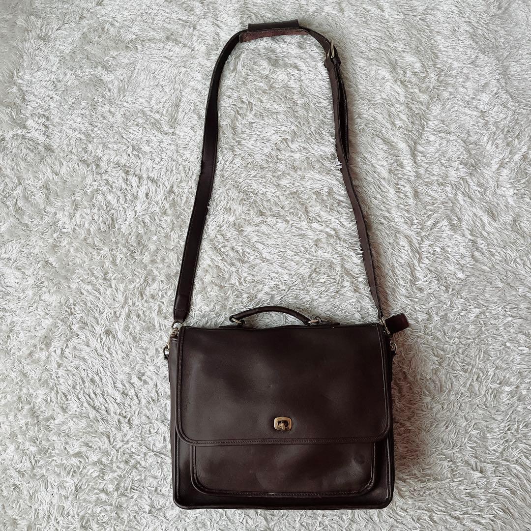 オールドコーチ USA製 ショルダーバッグ ブリーフケース ターンロック 茶系